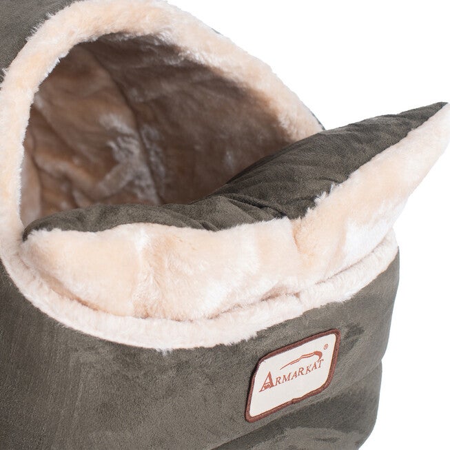 Faux Fur, Faux Suede Pet Cat Dog Cave Pet Bed, Beige/Laurel Green, , alternate image number 4