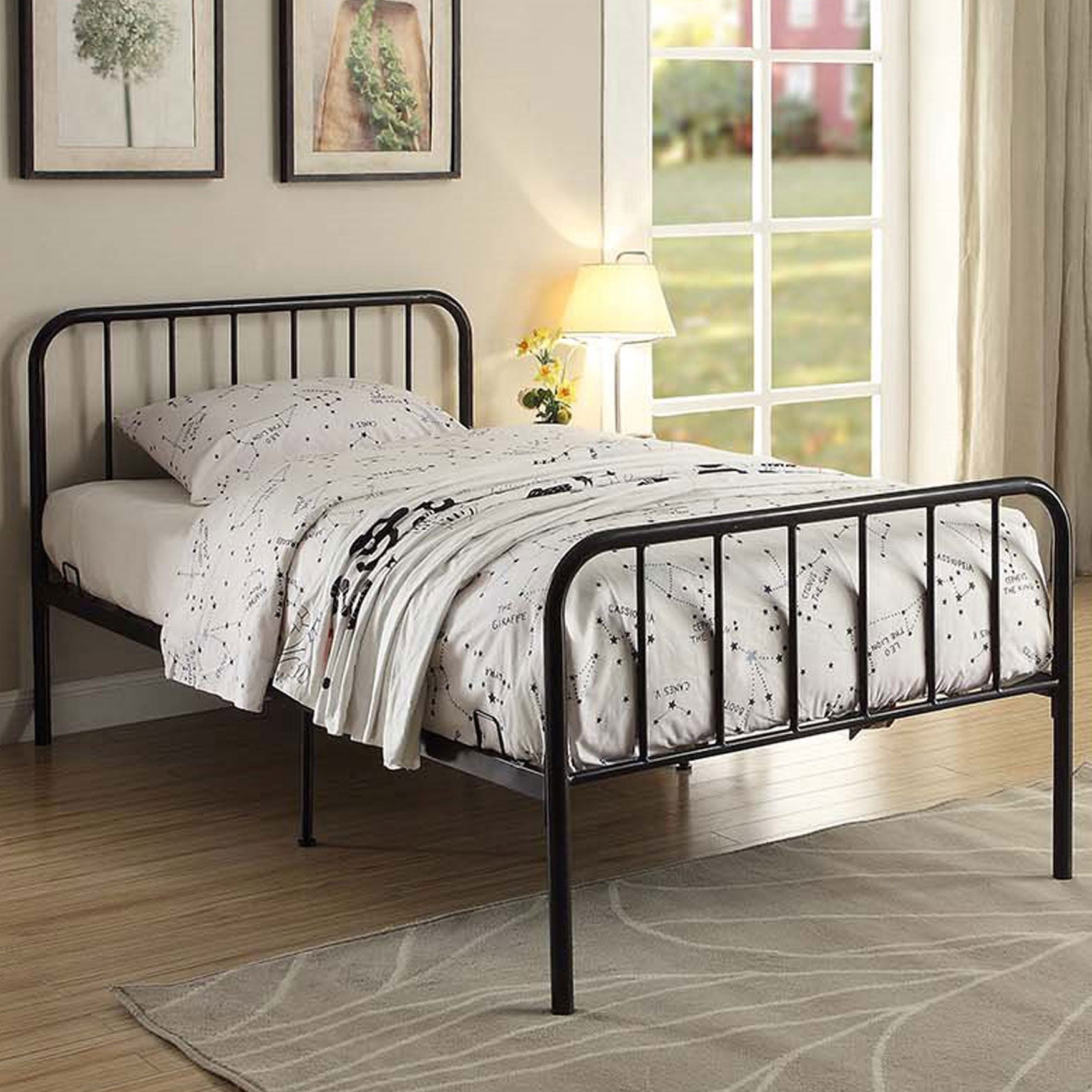 Metal Twin Bed with Rounded Headboard Black