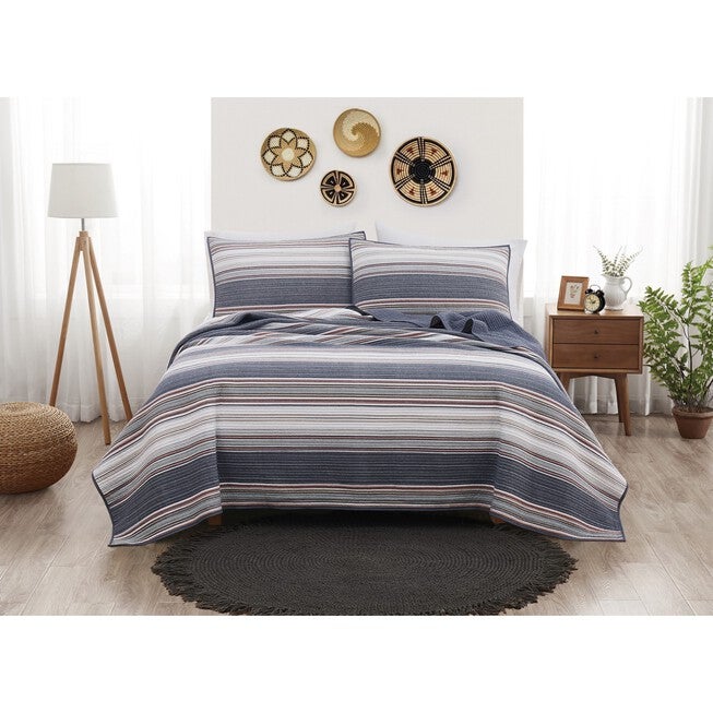 Hudson Stripe Yarn Dye 3 Piece Quilt Set, BLUE, hi-res image number 0