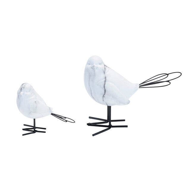Marble Print Bird Figurine (Set of 2), WHITE GREY, hi-res image number null