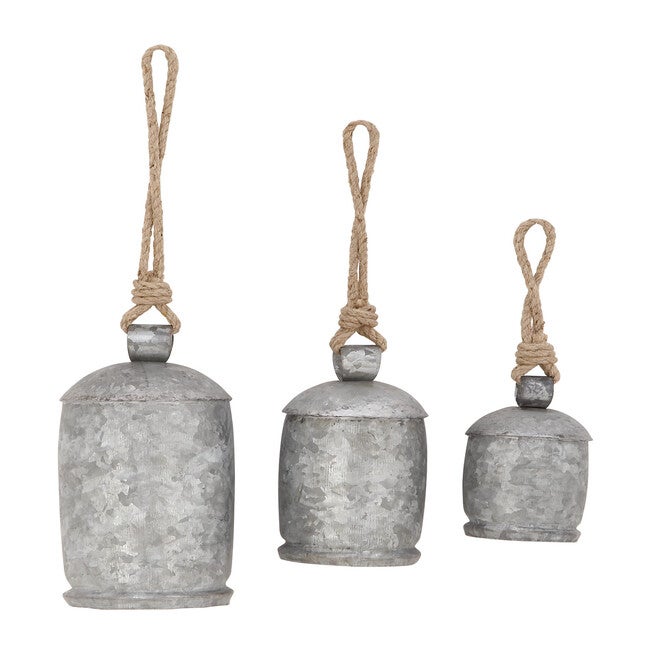 Set Of 3 Grey Metal Rustic Windchime, GREY, hi-res image number null