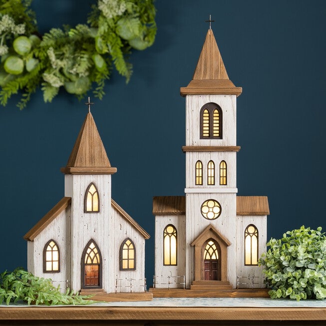 Church 11 inchesL x 25.25 inchesH Wood/Iron UL/USB Plug Included, BROWN/WHITE, alternate image number 1