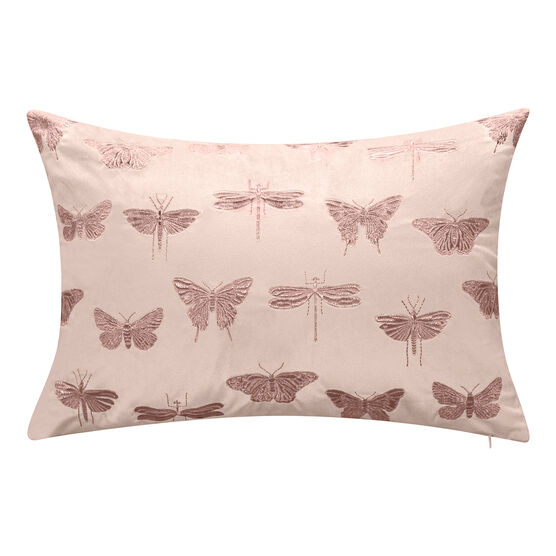 Embroidered Butterflies and Moths Lumbar Decorative Pillow, BLUSH, hi-res image number null