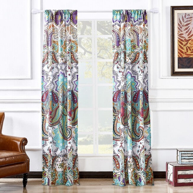 Nirvana Window Curtain Panel Pair, TEAL, hi-res image number 0