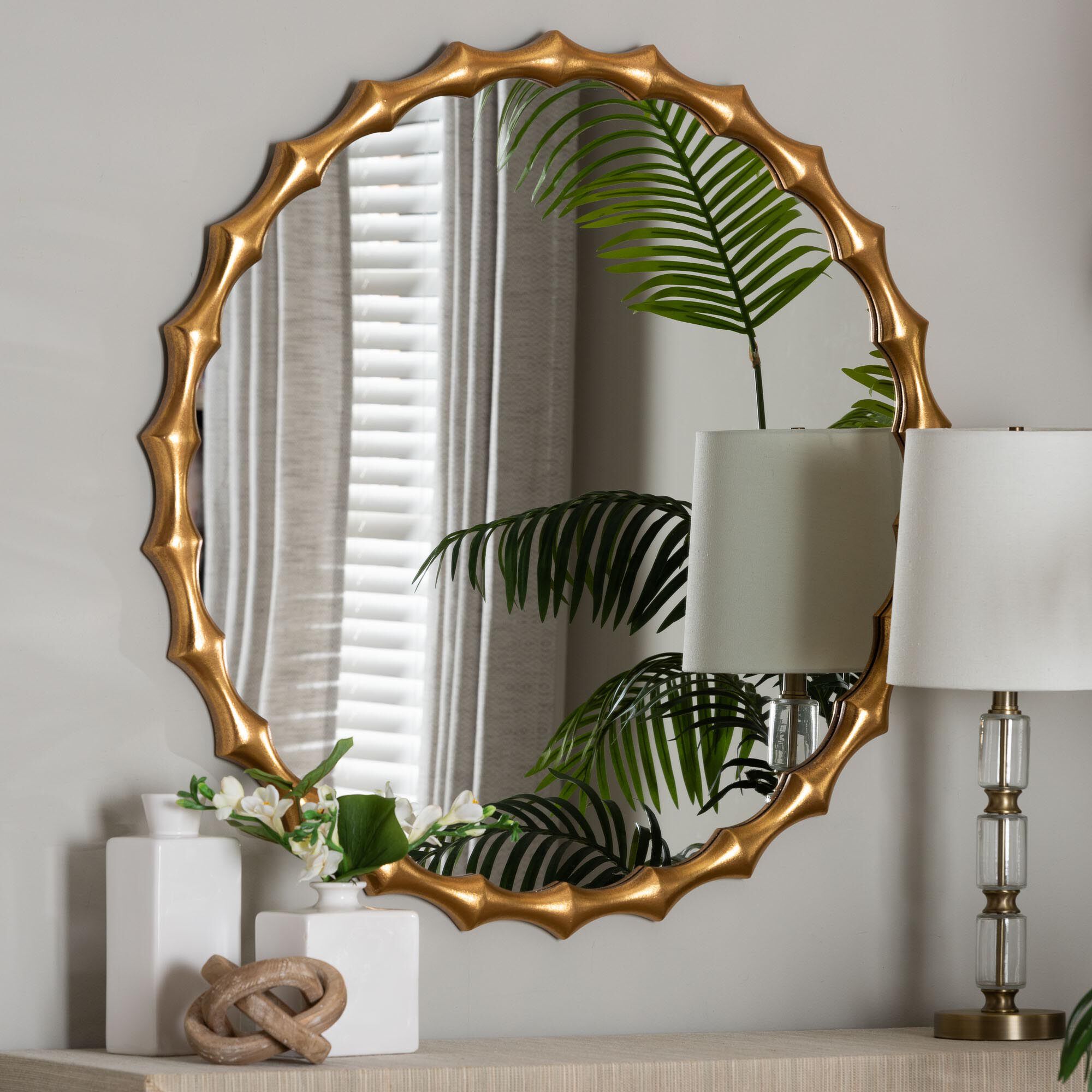 Everette Antique Goldleaf Bamboo-Border Accent Wall Mirror, GOLDEN, hi-res image number 0