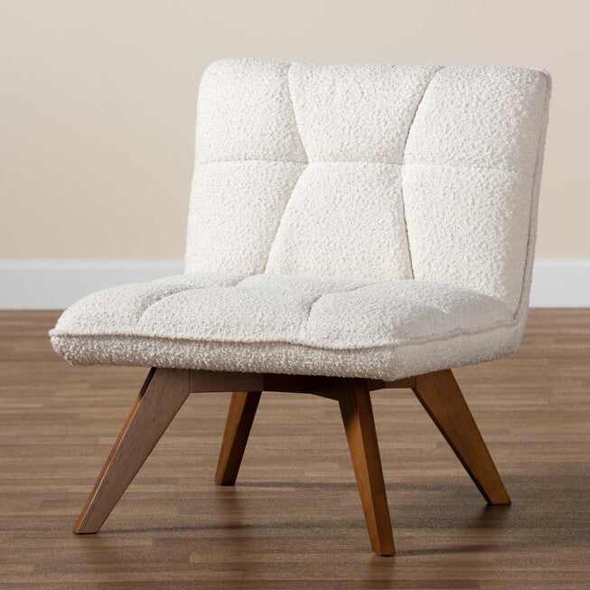 Darielle Japandi Cream Boucle Fabric And Walnut Brown Finished Rubberwood Accent Chair, , alternate image number 7