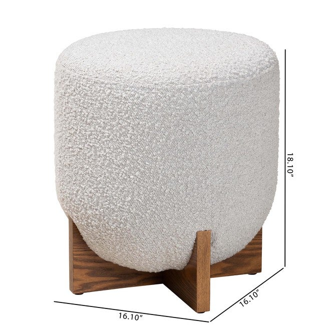 Fisk Japandi Cream Boucle Fabric And Walnut Brown Finished Wood Ottoman Footstool, , alternate image number null