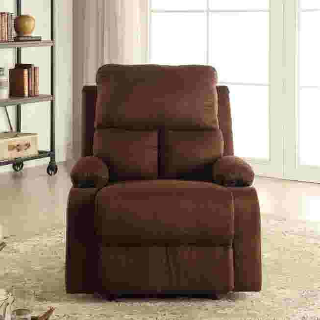 Brown recliner facing camera