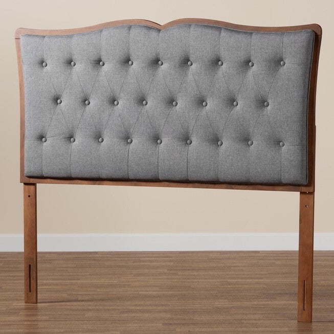 Georgia Classic And Traditional Grey Fabric And Walnut Brown Finished Wood Queen Size Headboard, , alternate image number null