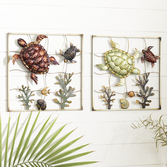 Set Of 2 Gold Metal Coastal Sea Life Wall Decor, , alternate image number 5