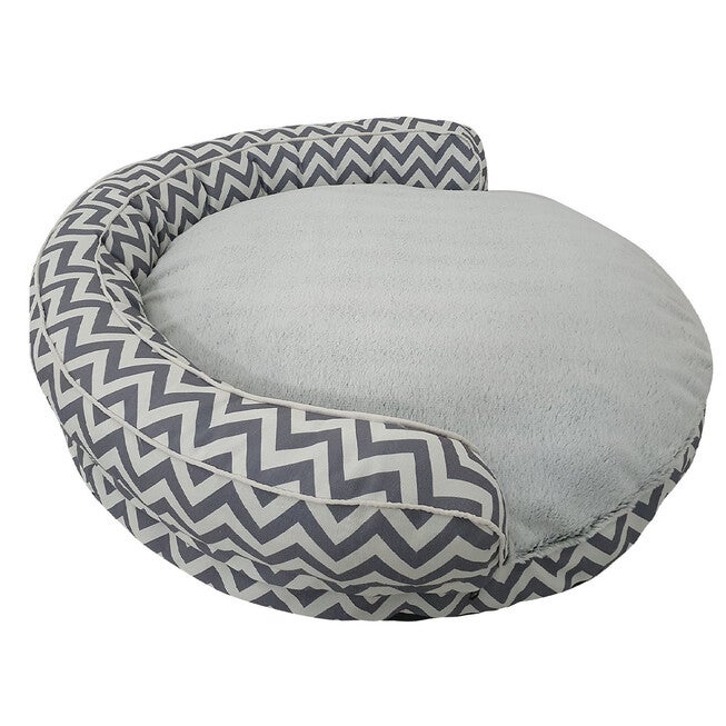 Chevron poly-cotton bolster with detachable faux fur cushion Large Size, , alternate image number 2