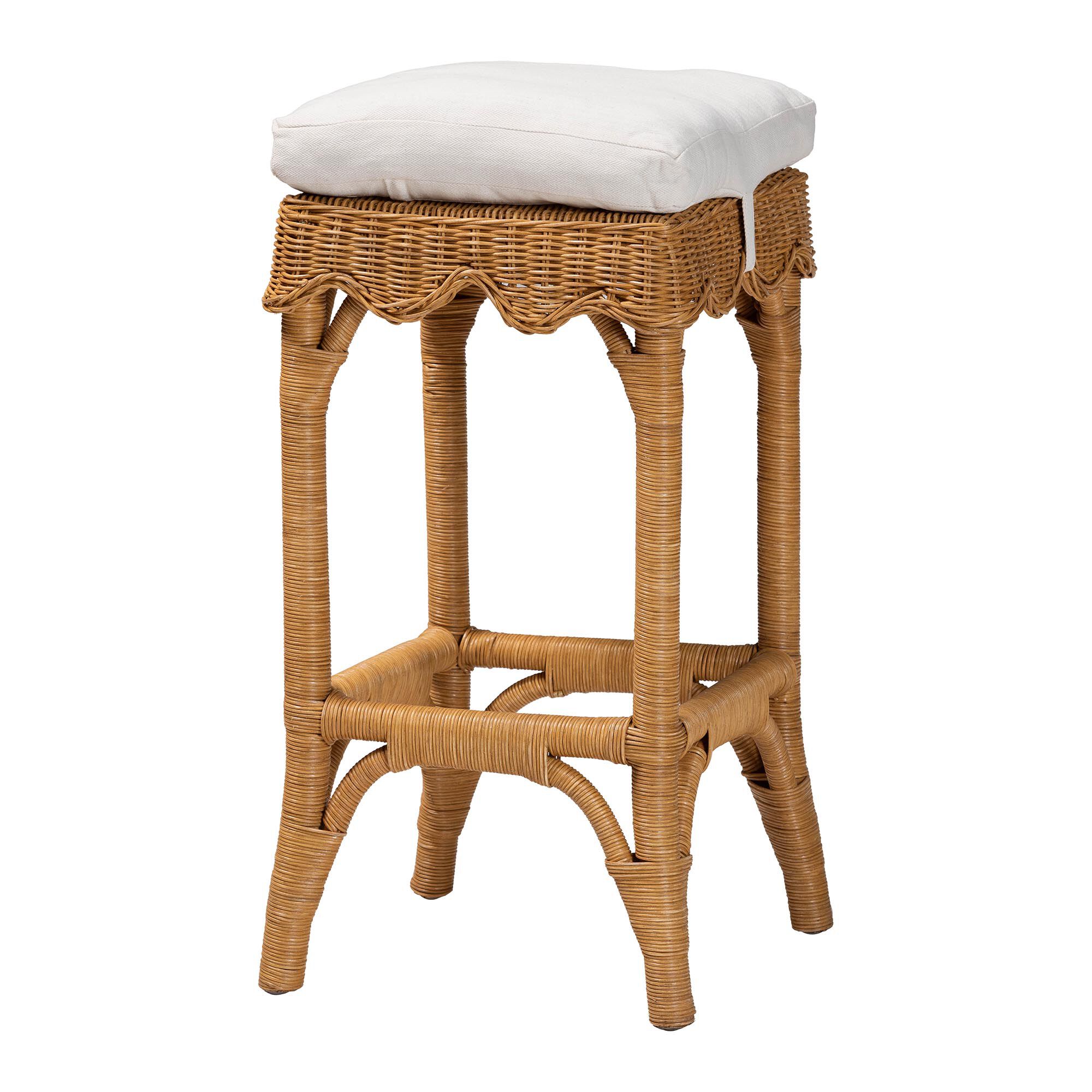 Muy Bohemian Scallop Honey Rattan Bar Stool, HONEY, alternate image number 1