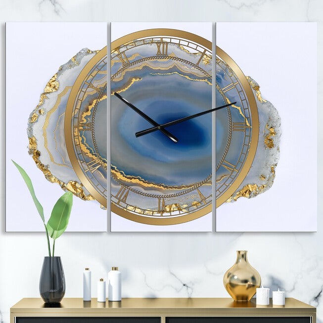 Golden Water Agate Large Fashion Multipanel Wall Clock, GOLD, hi-res image number 0