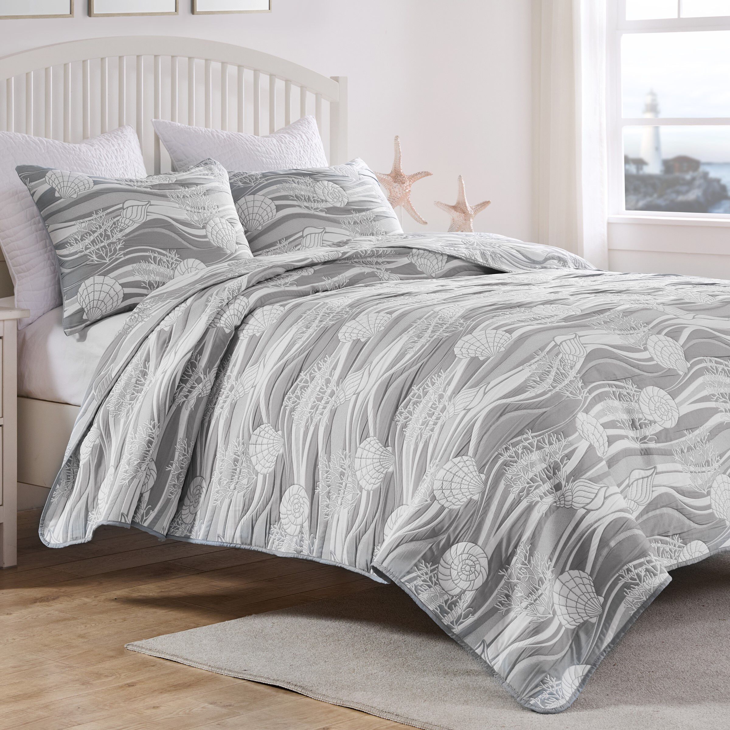 Greenland Home Fashions Dover Reversible Matelass&eacute; Coverlet Set, HARBOR GRAY, hi-res image number 0