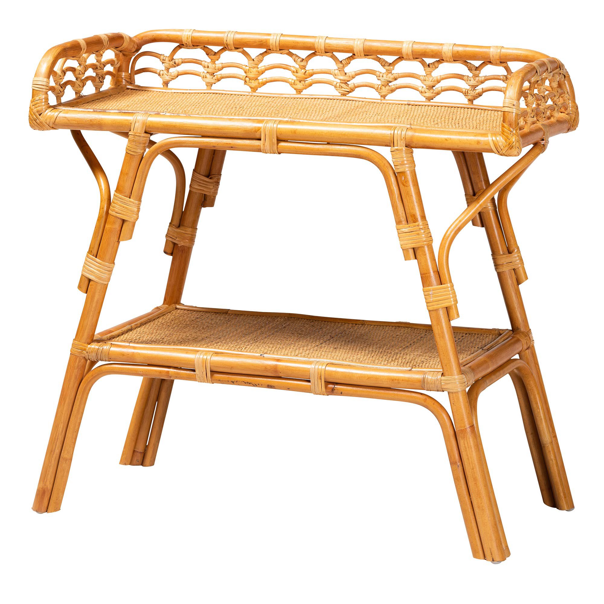 Nayana Modern Bohemian Natural Rattan 2-Tier Console Table, LIGHT HONEY, alternate image number 2