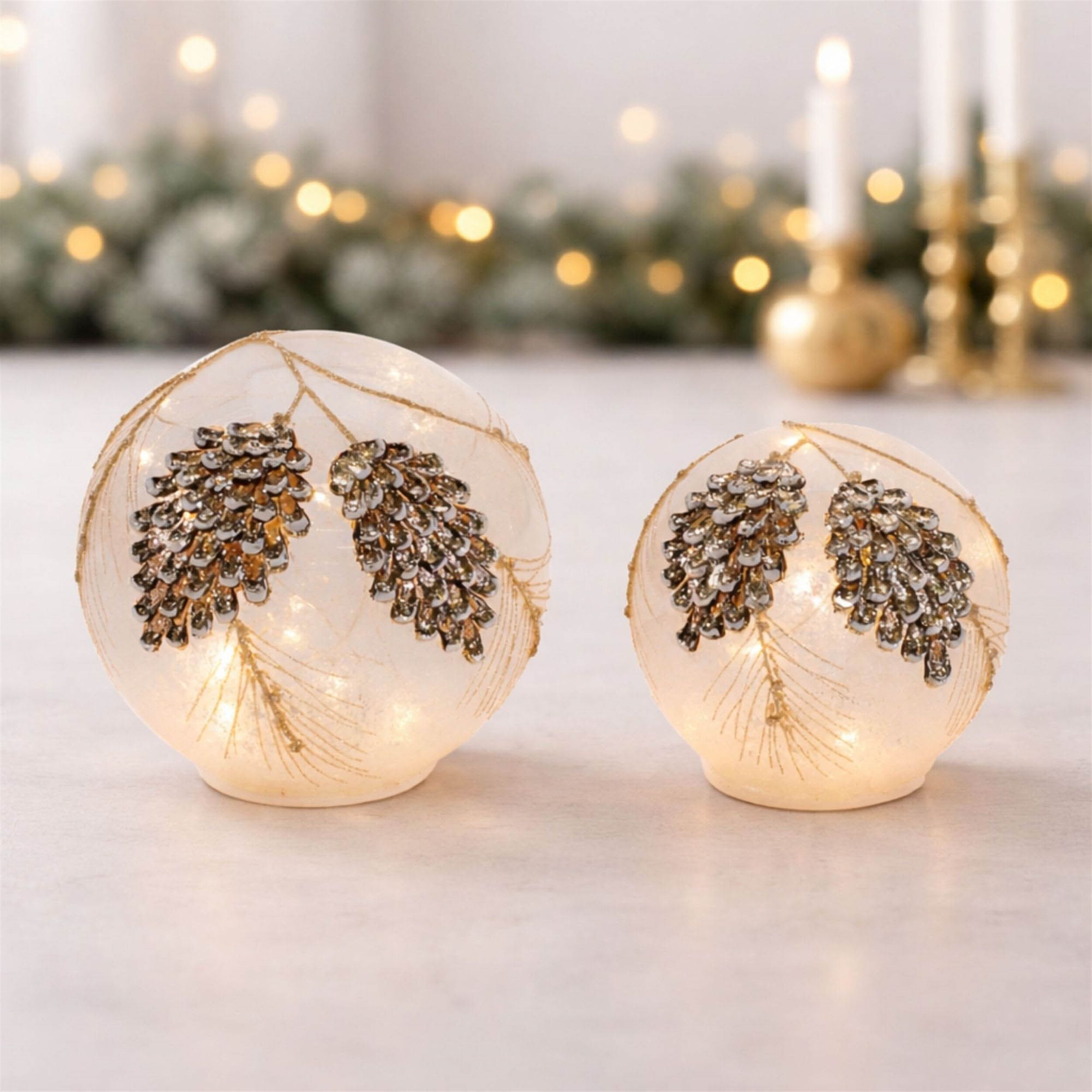 LED Frosted Pine Cone Globe (Set of 2), GOLD CLEAR, alternate image number 1