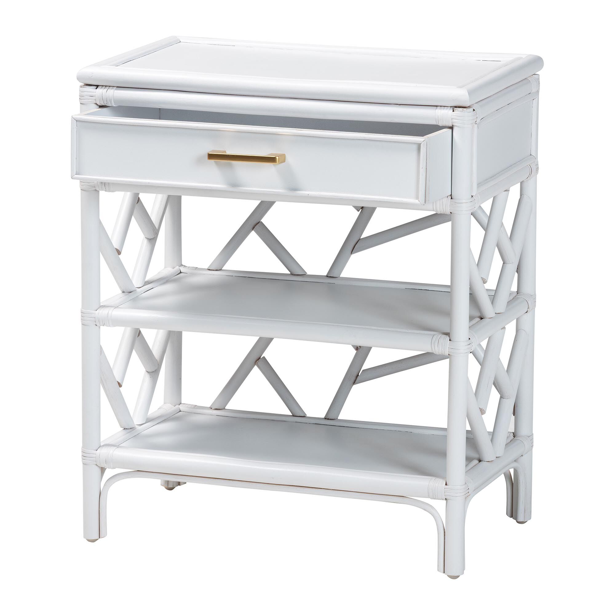 Daina Natural Rattan Nightstand, White, WHITE, alternate image number 2