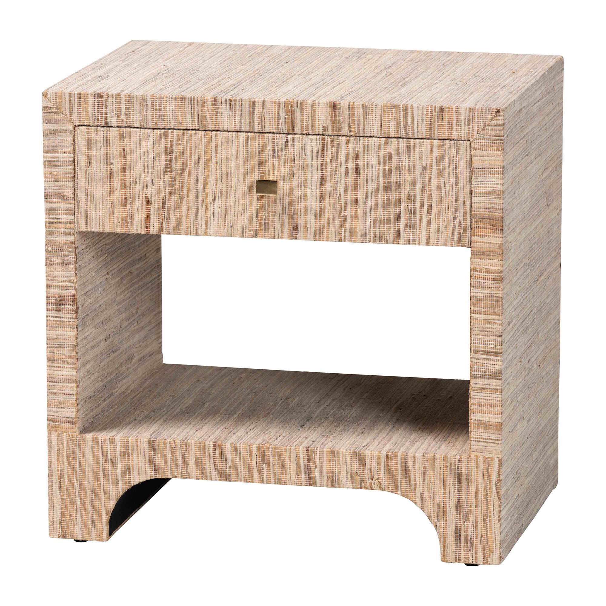 Julia Bohemian Woven Natural Grasscloth 1-Drawer Nightstand, NATURAL, alternate image number 1