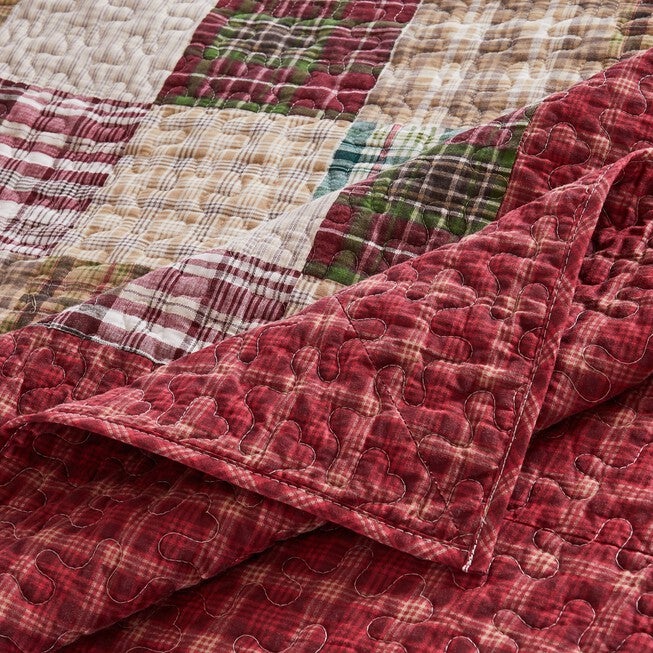 Oxford Cotton Patchwork Quilt Set, Red, 3-Piece King, RED, alternate image number null