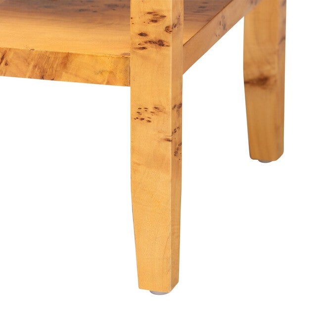 Ghina Modern and Contemporary Natural Light Mappa Real Burl Wood 1-Drawer Nightstand, LIGHT MAPPA BURL, alternate image number null