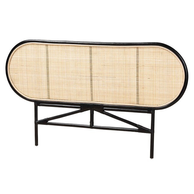 Reegan Modern Bohemian Natural Brown Rattan Queen Size Standalone Headboard, BLACK BROWN RATTAN, hi-res image number 0