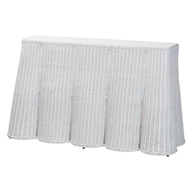Palm Bohemian White Scallop Rattan Console Table, WHITE, alternate image number null