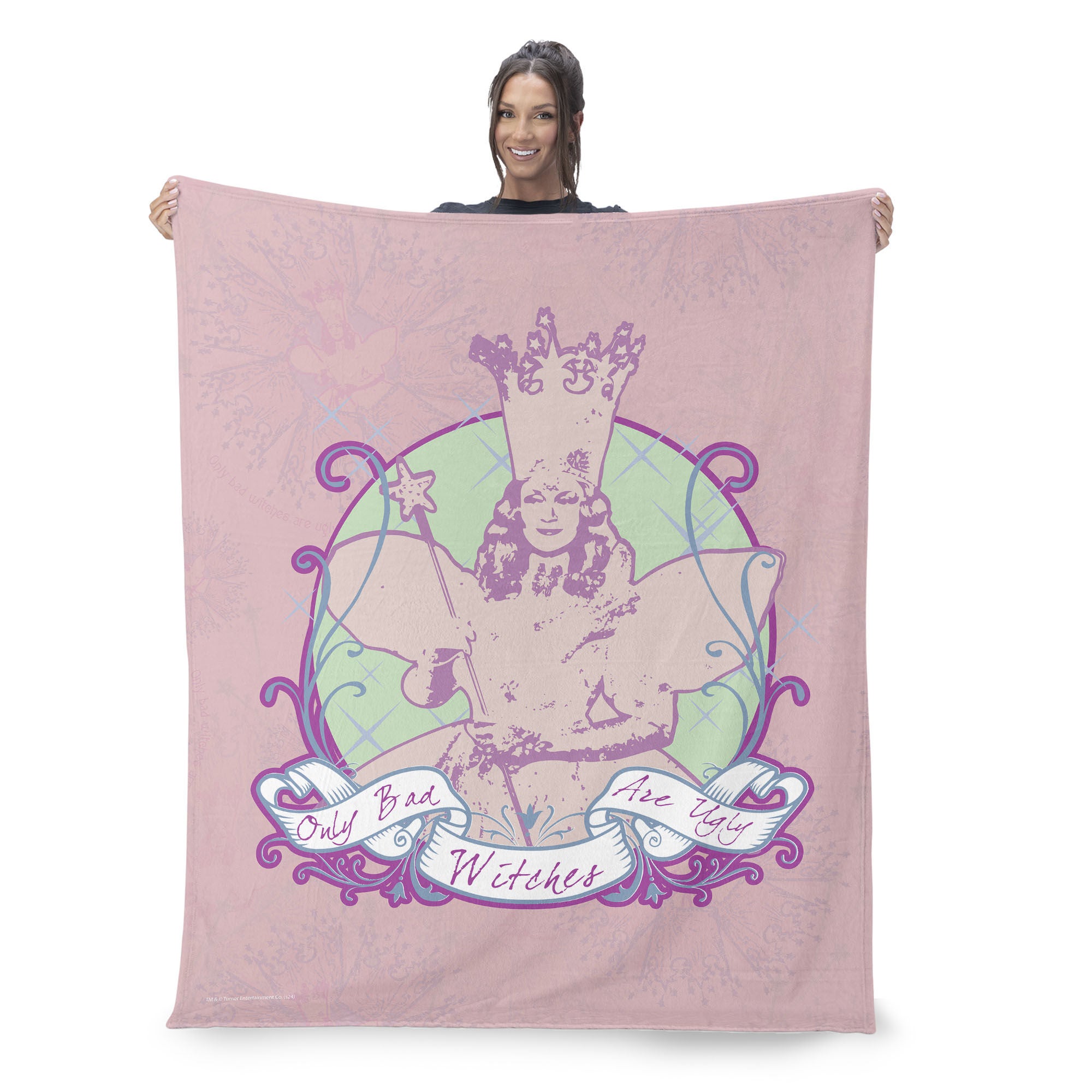 Warner Bros. The Wizard of Oz Glinda Pattern Silk Touch Throw Blanket 50x60 Inches, PINK, on-hover image number 1
