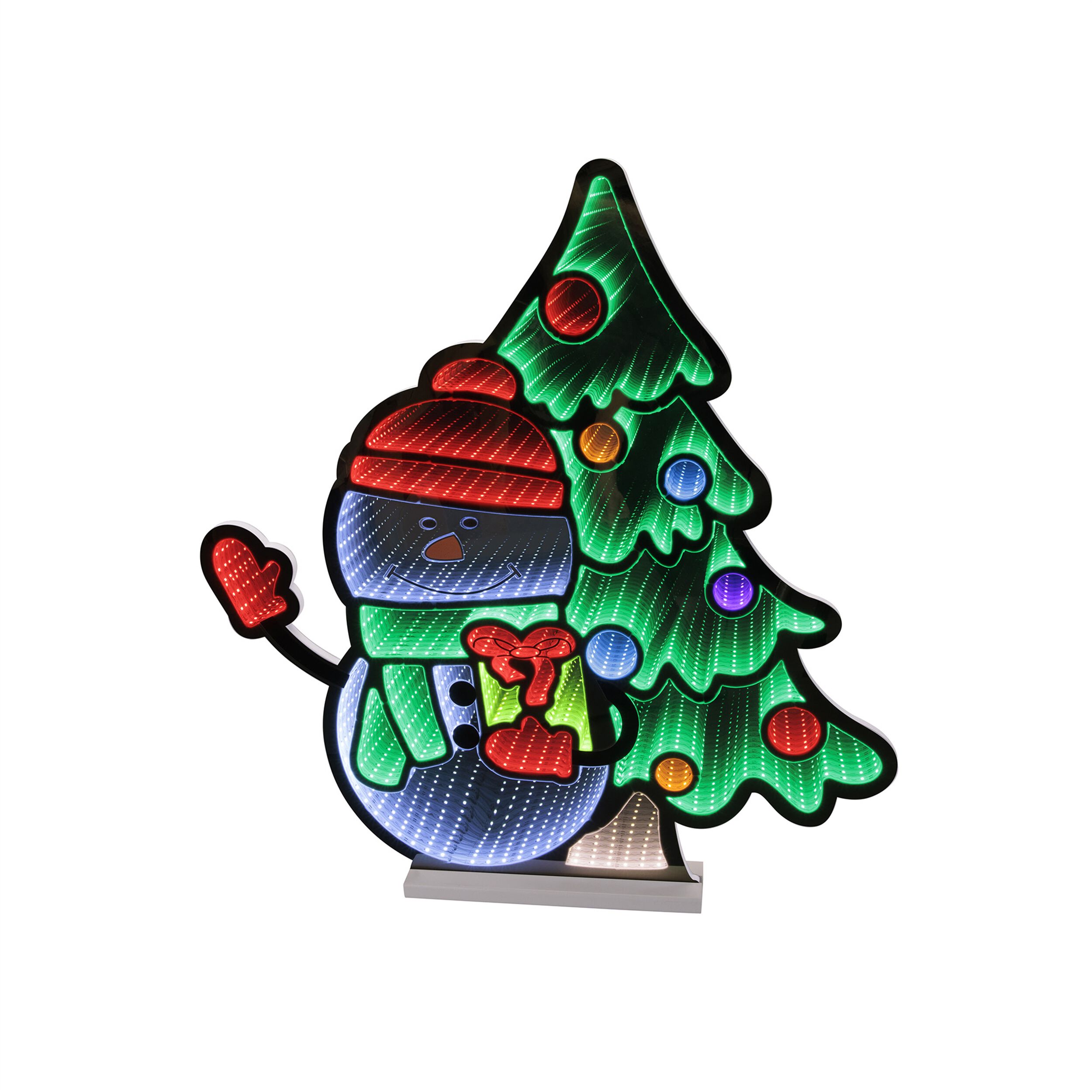 Snowman with Christmas Tree Ekkolight 27 inchesH, MULTICOLOR, hi-res image number 0