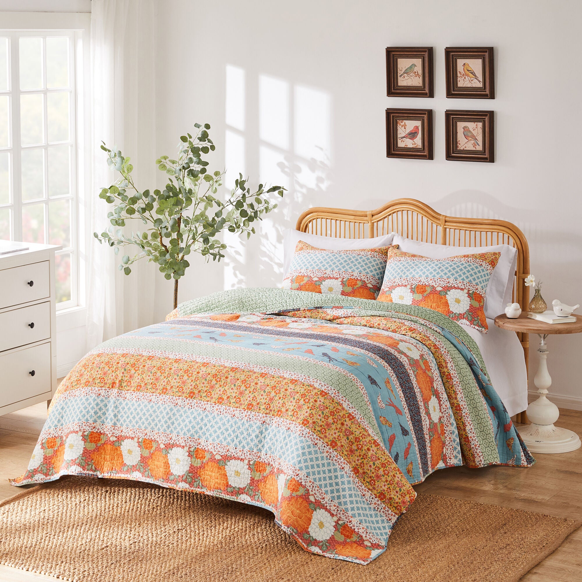 Carlie Calico Patchwork Cotton Quilt Set, CALICO STRIPE, alternate image number 3