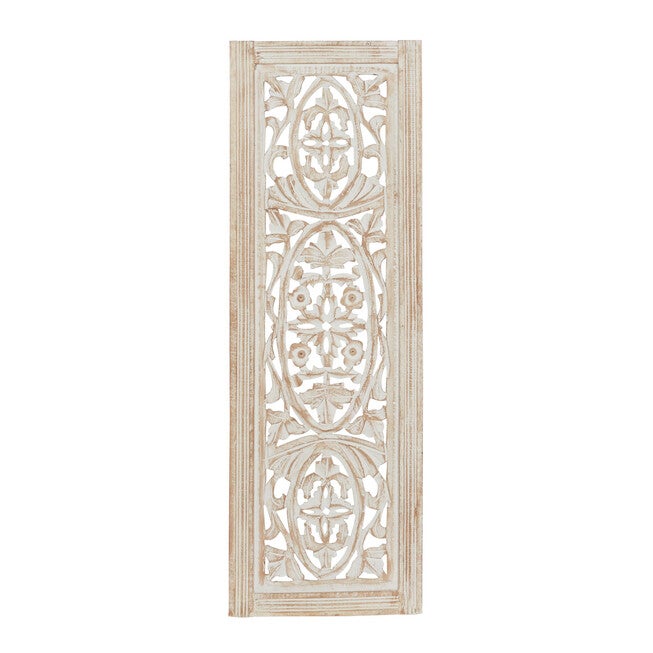 Cream Traditional Floral Mango Wood Wall Décor, CREAM, hi-res image number 0