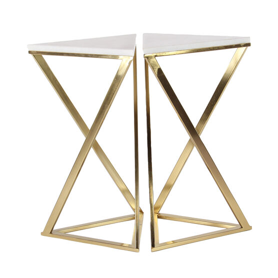Set of 2 Gold Marble Contemporary Accent Table, 14" x 24", WHITE, hi-res image number null