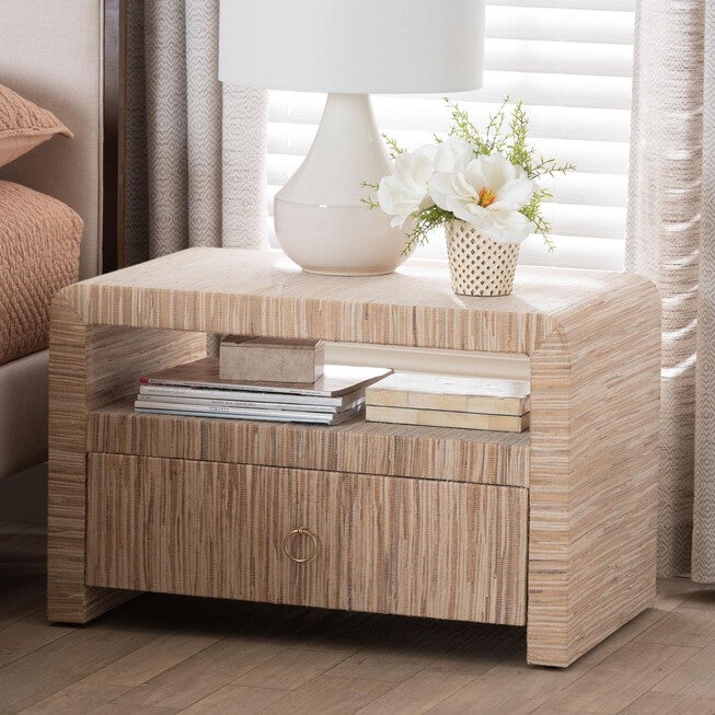 Hannah Bohemian Woven Grasscloth 1-Drawer Nightstand, NATURAL, hi-res image number null