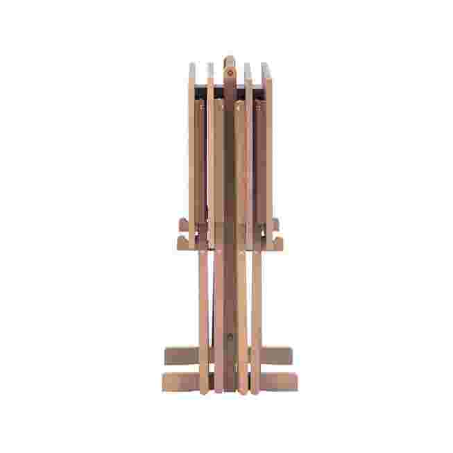Stacked wooden tray tables with folding legs
