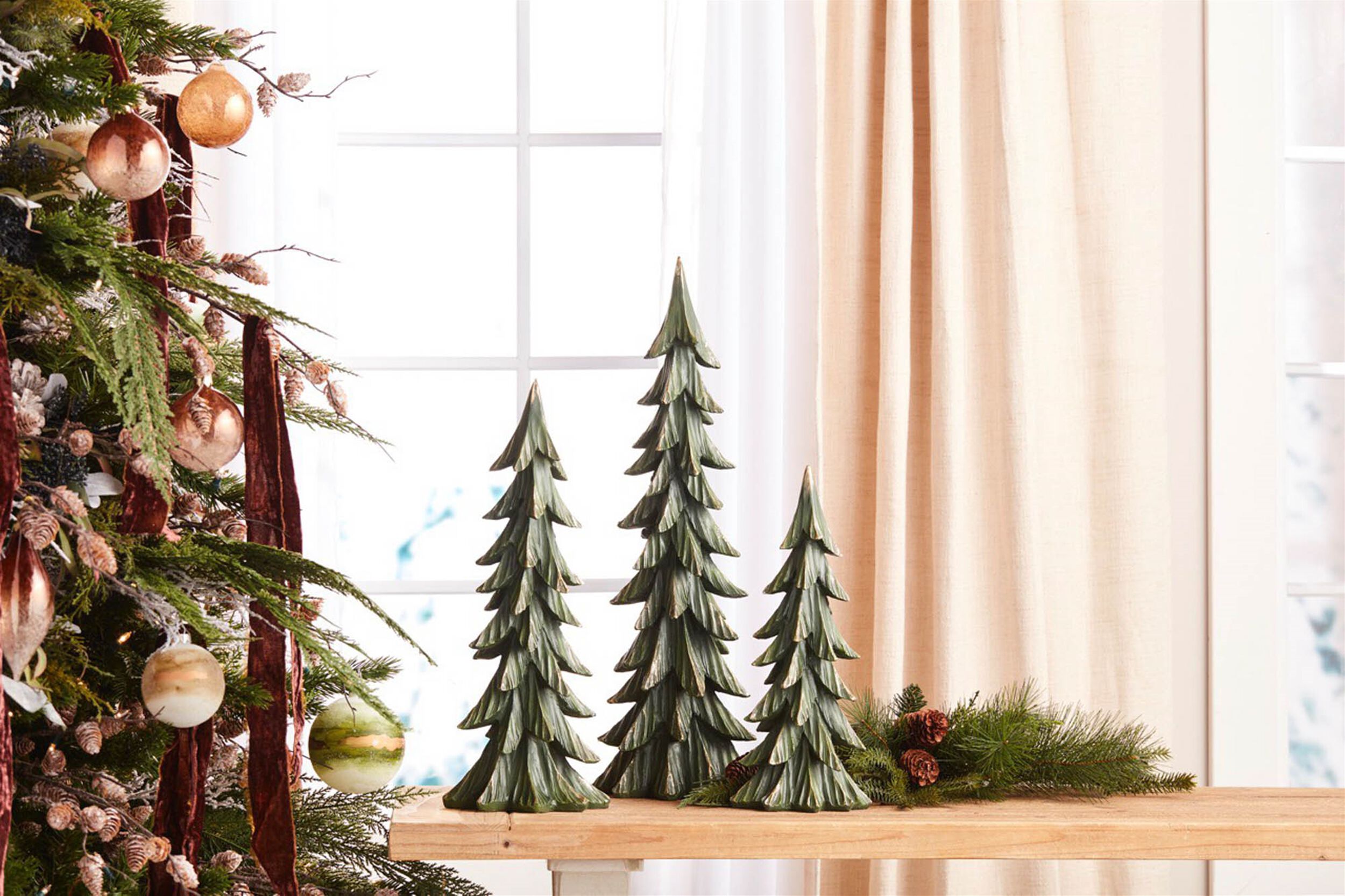 Holiday Pine Tree (Set of 3), GREEN GOLD, hi-res image number 0