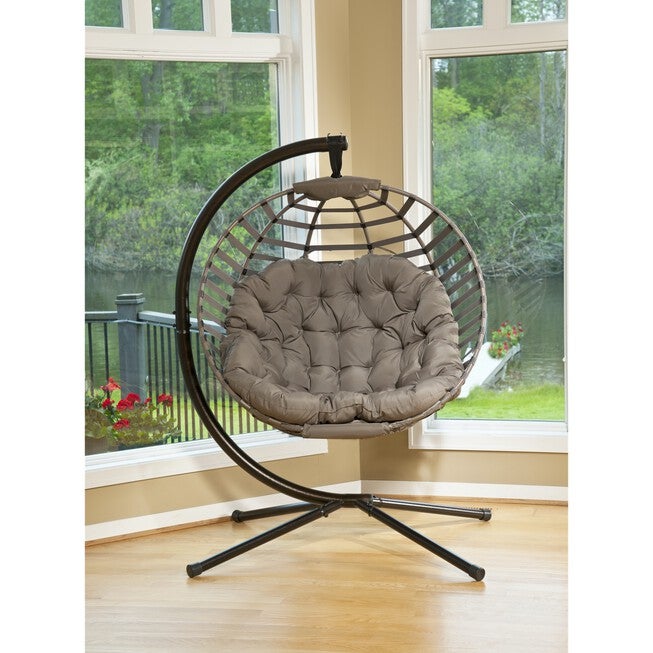 Modern Hanging Ball Chair with Stand, SAND, hi-res image number 0