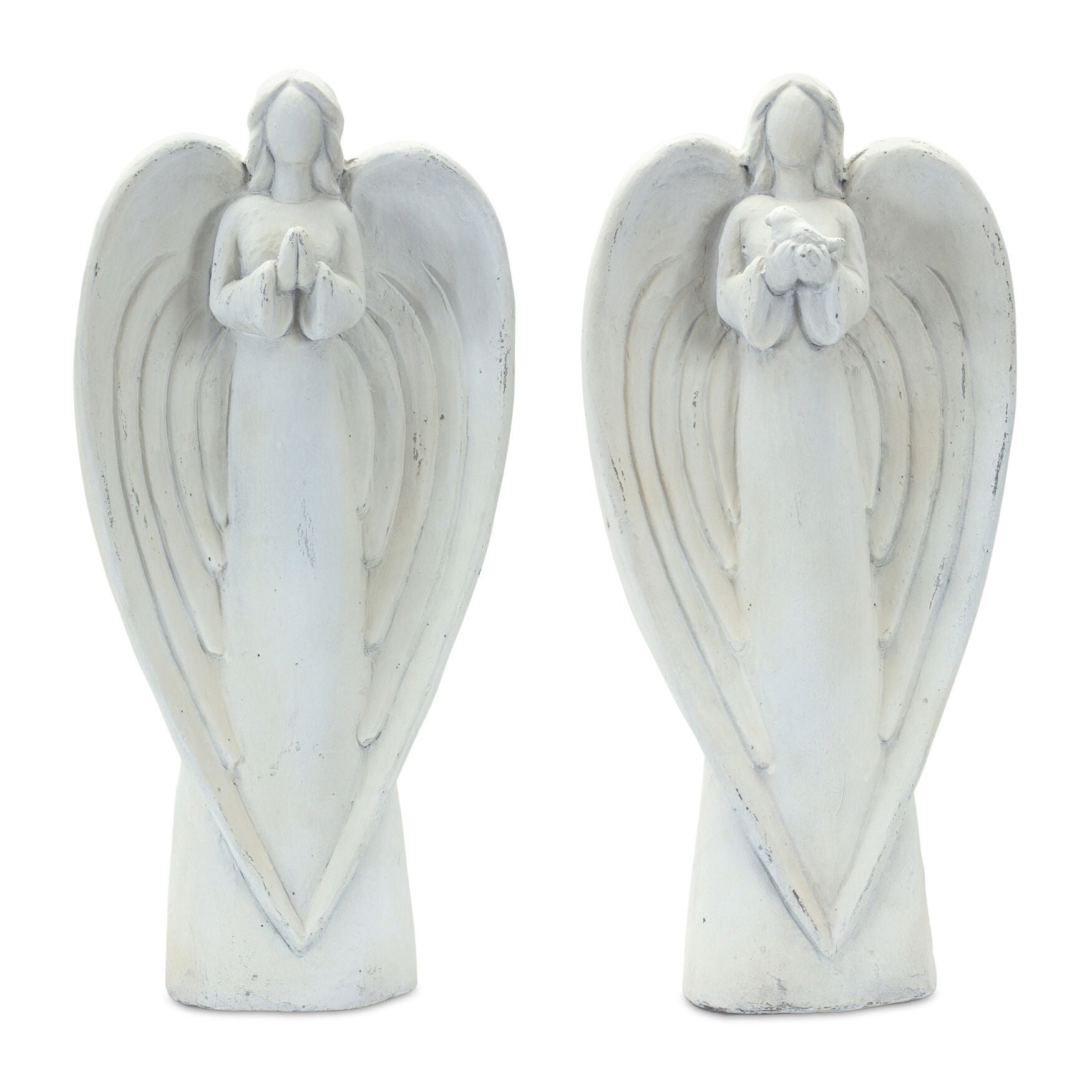 Stone Garden Angel Statue With Bird Accent (Set Of 2), WHITE, hi-res image number 0