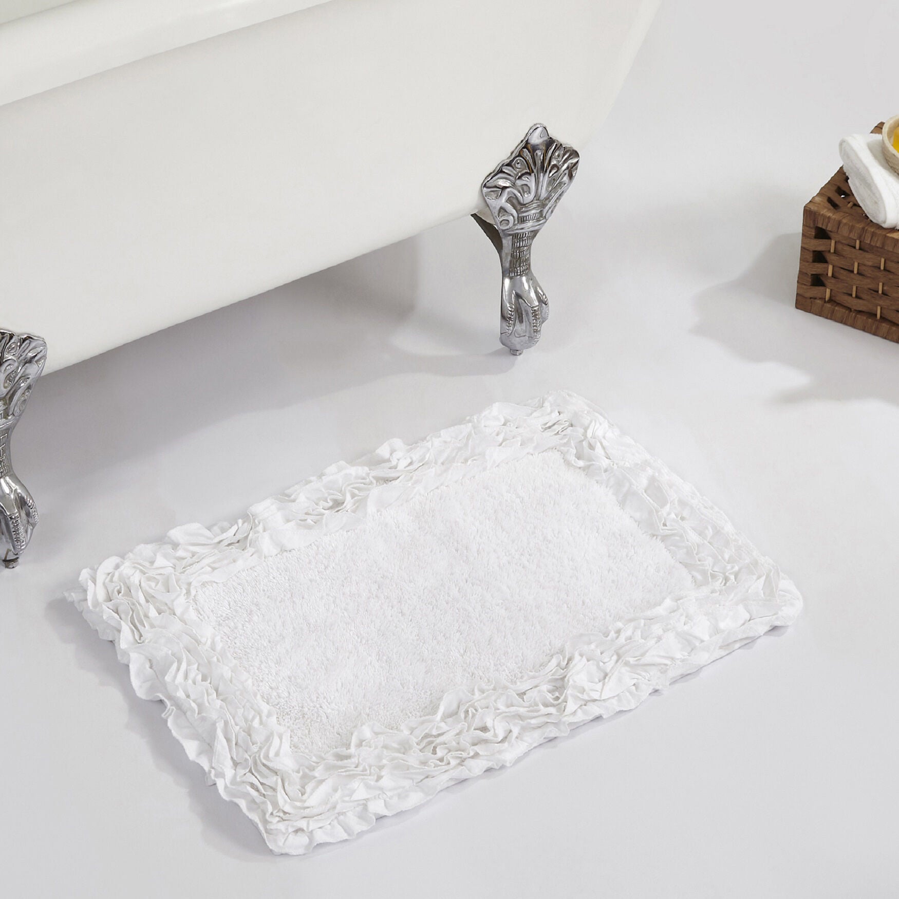 Shaggy Border Bath Rug Mat, 17 inches X 24 inches, WHITE, hi-res image number 0