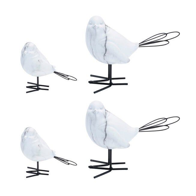 Marble Print Bird Figurine (Set of 2), WHITE GREY, alternate image number null