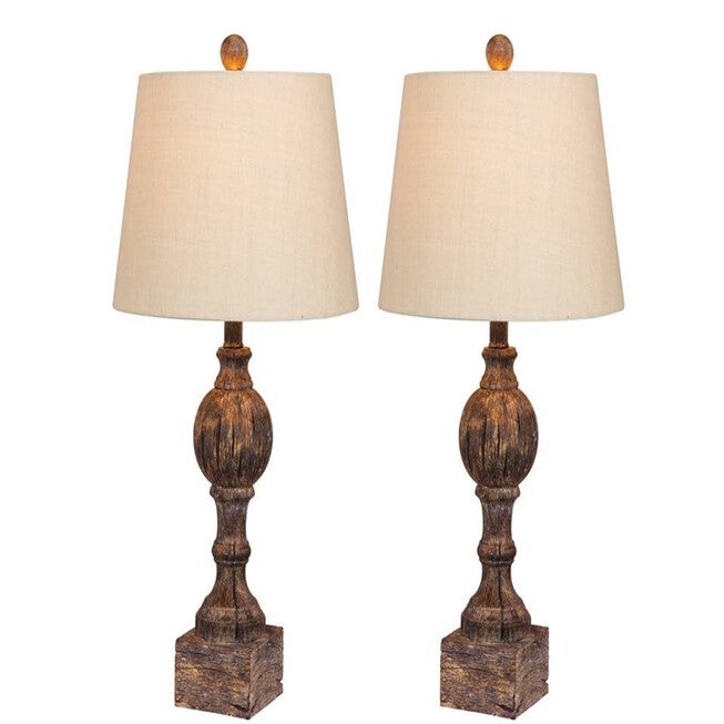 Cottage Antique Brown Resin 26.5" Table Lamp, Set 2, BROWN, hi-res image number null