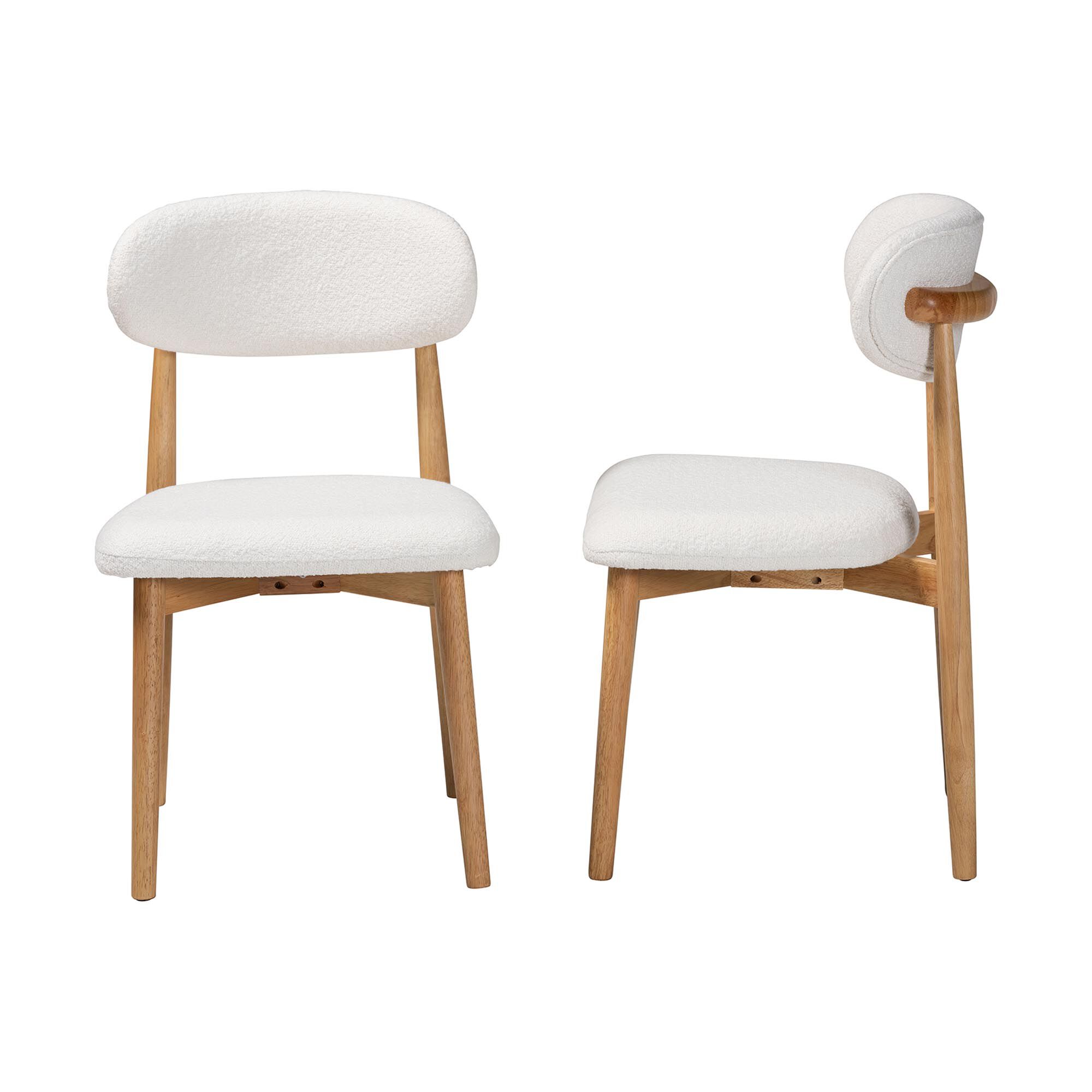 Wattsu Boucle Upholstered Dining Chair Set of 2- Mid-Century Modern Side Chair with Solid Wood Frame and Rounded Backrest, WHITE, alternate image number 3