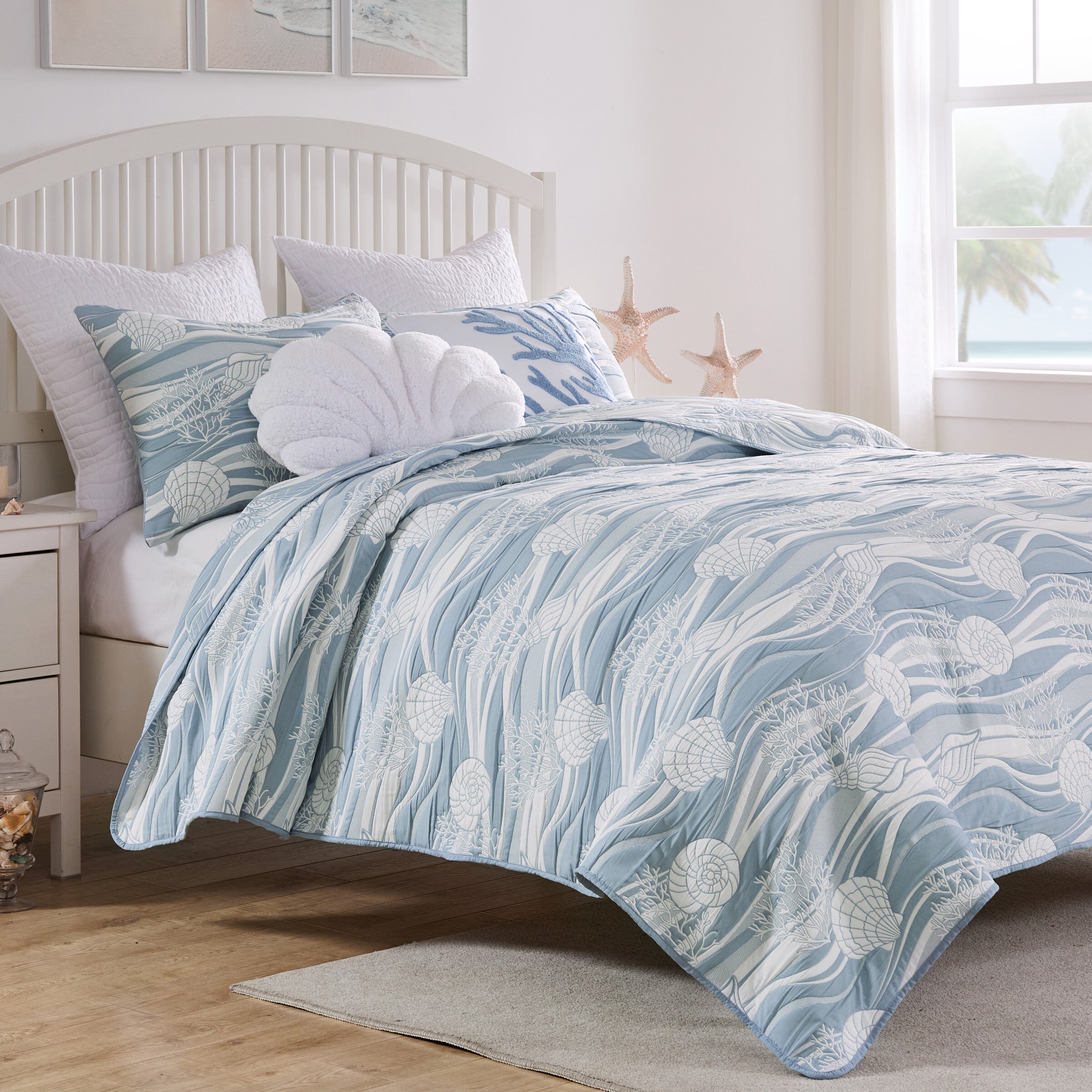Greenland Home Fashions Dover Reversible Matelassé Coverlet Set, TIDAL BLUE, alternate image number 3