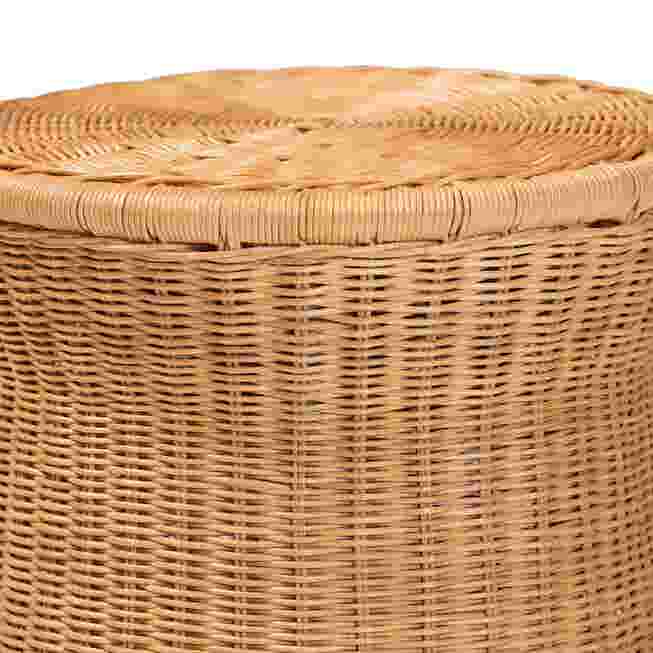 close-up of the woven rattan texture on the side of the table