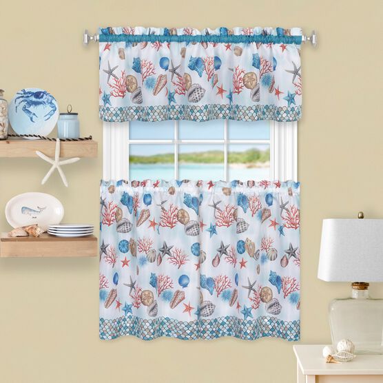 Coastal Tier and Valance Window Curtain Set, BLUE, hi-res image number null