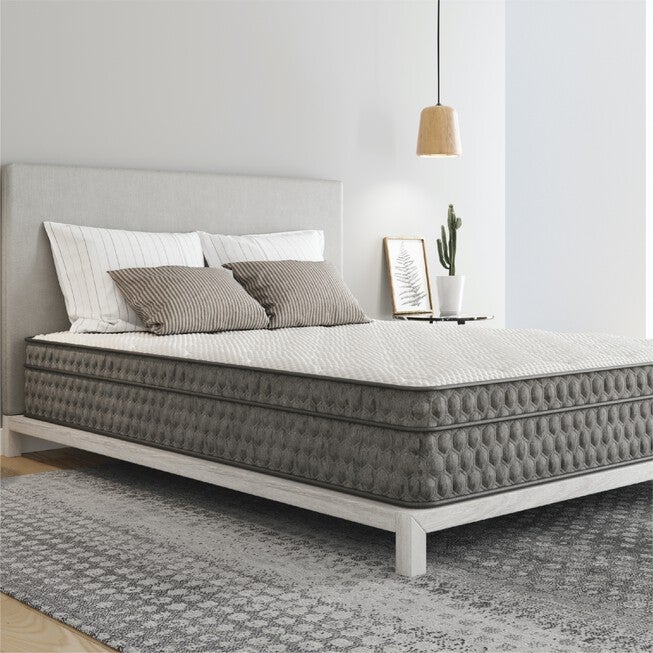 11 inches Gel Memory Foam Quilted Hybrid, Medium, Queen Mattress, WHITE GREY, hi-res image number 0