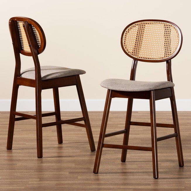 Darrion Mid-Century Modern Grey Fabric And Walnut Brown Finished Wood 2-Piece Counter Stool Set, , alternate image number 6