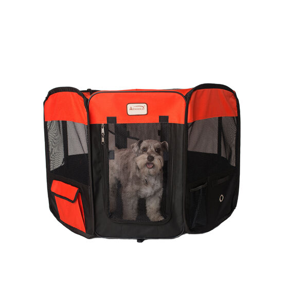Portable Pet Dog Kitten Playpen In Black And Red Combo, , alternate image number null