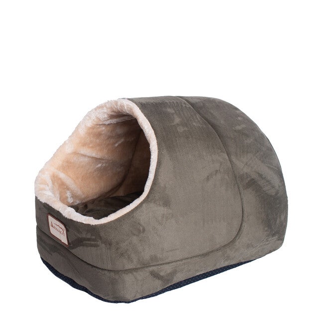 Faux Fur, Faux Suede Pet Cat Dog Cave Pet Bed, Beige/Laurel Green, , alternate image number 2