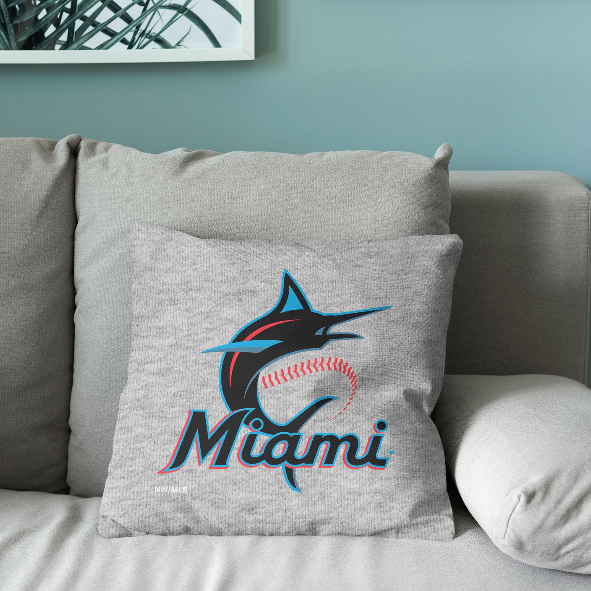 Miami Marlins MLB Primary Sweatshirt PIllow 16 Inches, GRAY, alternate image number 3