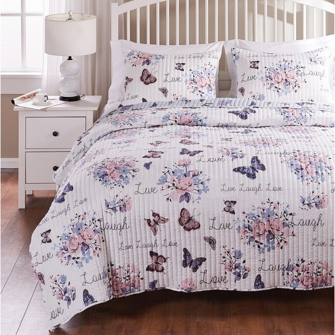 Garden Joy Quilt and Pillow Sham Set, WHITE, hi-res image number null
