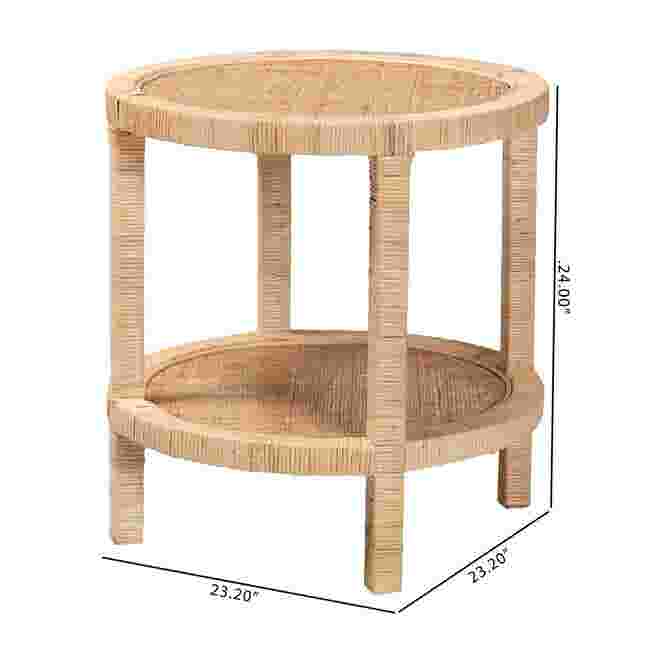 A two-tier end table with dimensions labeled: 23.20 inches wide, 23.20 inches deep, and 24.00 inches tall.
